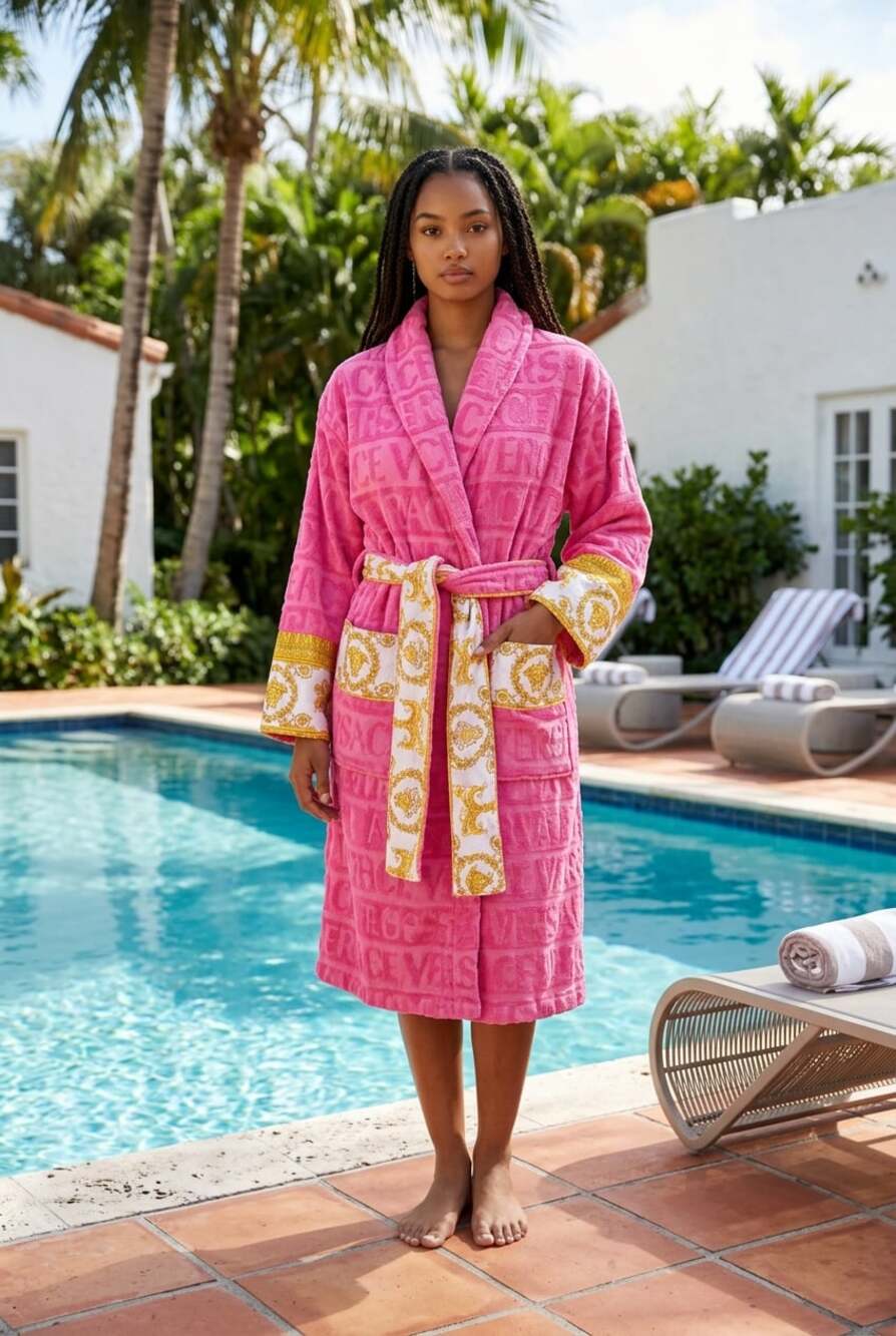 Versace I ♡ Baroque Pink Cotton Bathrobe Size S